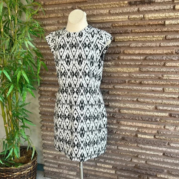 Theory Orinthia Black White Jacquard Print Cap Sleeve Dress Size 10 - Picture 1 of 8